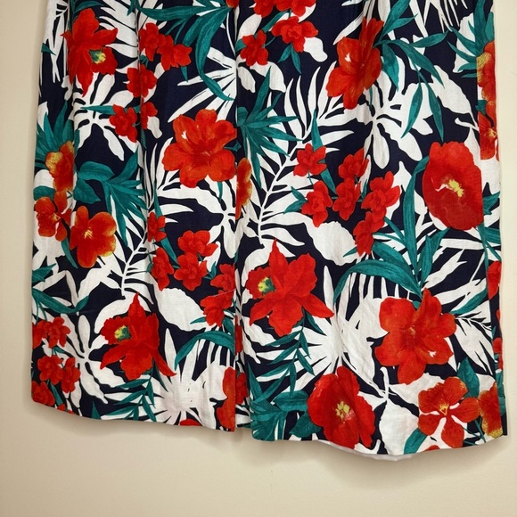 JESSICA LONDON Linen Blend Tropical Beach Red Floral Structured Shift Midi Dress - Picture 7 of 8